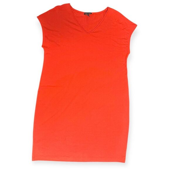 EILEEN FISHER Women’s Flame Red Sleeveless Lightweight Viscose Jersey Stretch Dr - Picture 3 of 7